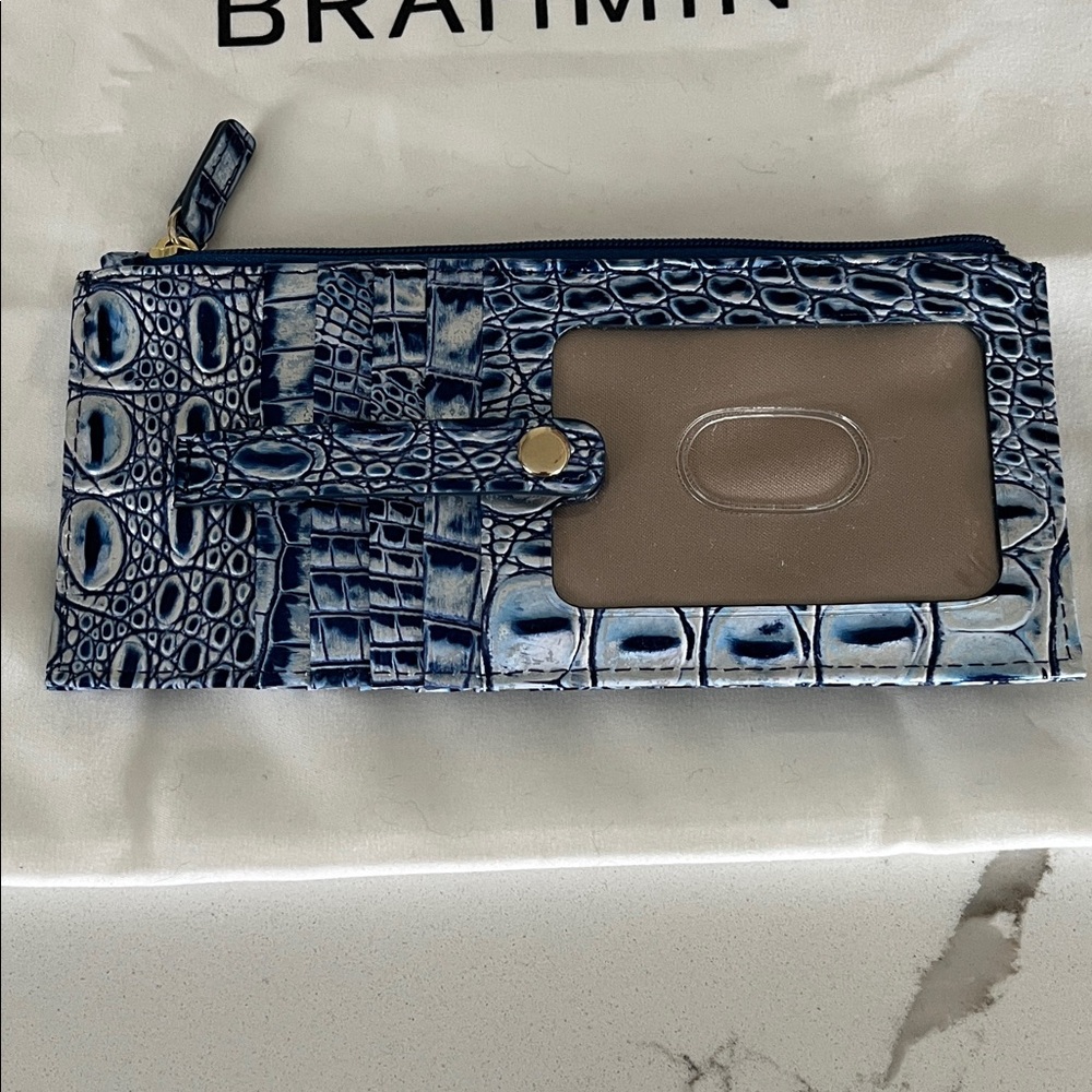Brahmin Navy Croc Embossed Credit Card Wallet